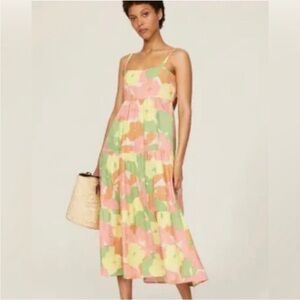 Sanctuary Pink and Green 3 Tiered Printed Midi Sundress